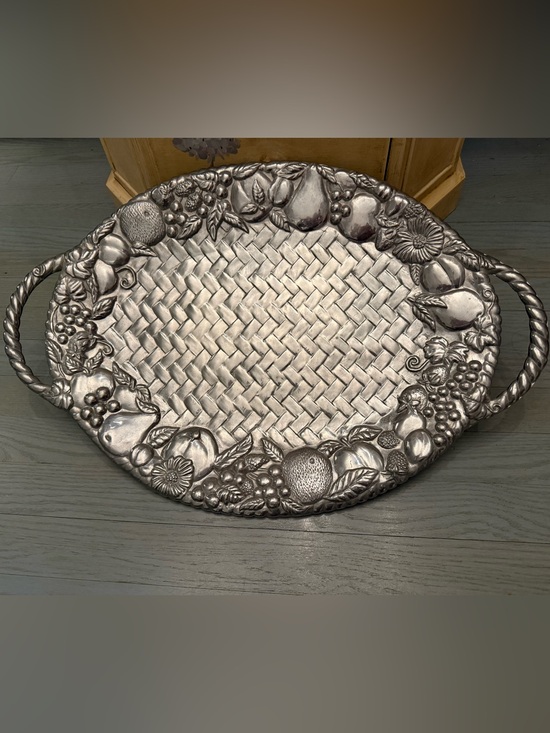 Lenox Other - 🍇Vintage Lenox Large Metal Serving Tray / Platter – Fruit Basket Weave Design🍇